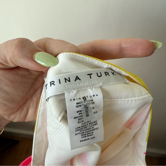 Trina Turk Verity Bright Pink & Yellow Retro Floral Wide Leg Pants 0 - Picture 8 of 8